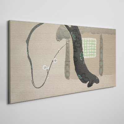 Green branch in minimalist style Print on canvas