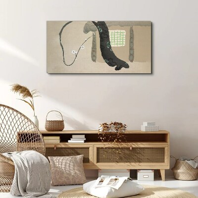 Green branch in minimalist style Print on canvas