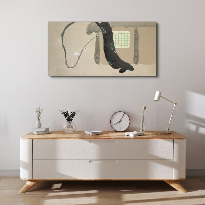 Green branch in minimalist style Print on canvas