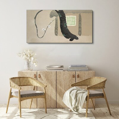 Green branch in minimalist style Print on canvas