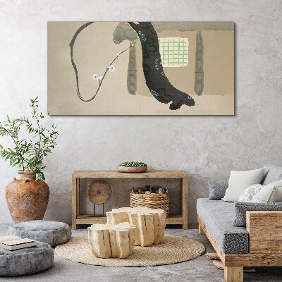 Green branch in minimalist style Print on canvas