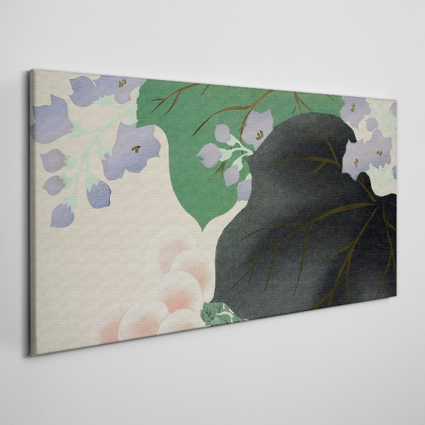 Green leaf with flowers Canvas wall art