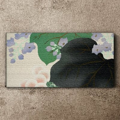 Green leaf with flowers Canvas wall art