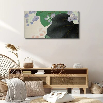 Green leaf with flowers Canvas wall art