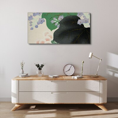 Green leaf with flowers Canvas wall art