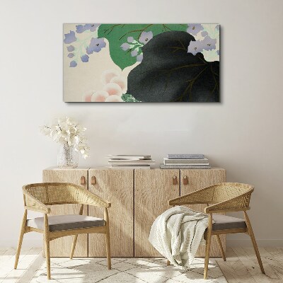 Green leaf with flowers Canvas wall art