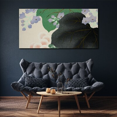 Green leaf with flowers Canvas wall art