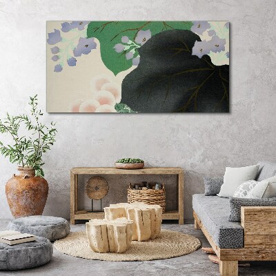 Green leaf with flowers Canvas wall art