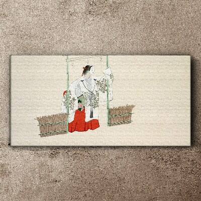 Traditional Japanese scene with a woman Canvas wall art