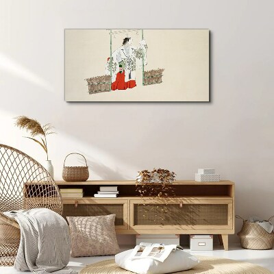 Traditional Japanese scene with a woman Canvas wall art