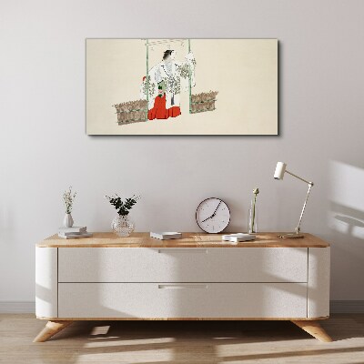 Traditional Japanese scene with a woman Canvas wall art