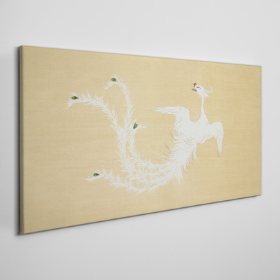 White phoenix on a gold background Print on canvas