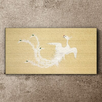 White phoenix on a gold background Print on canvas