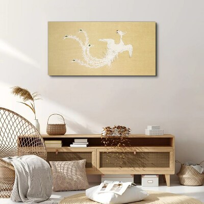 White phoenix on a gold background Print on canvas