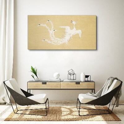White phoenix on a gold background Print on canvas
