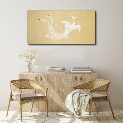 White phoenix on a gold background Print on canvas