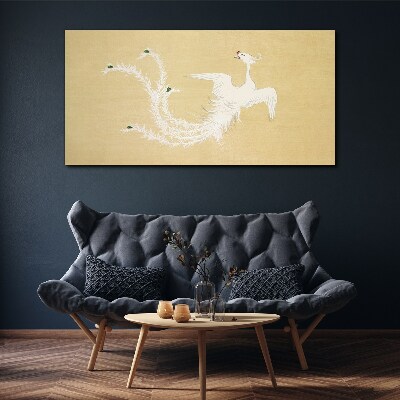 White phoenix on a gold background Print on canvas