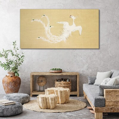 White phoenix on a gold background Print on canvas