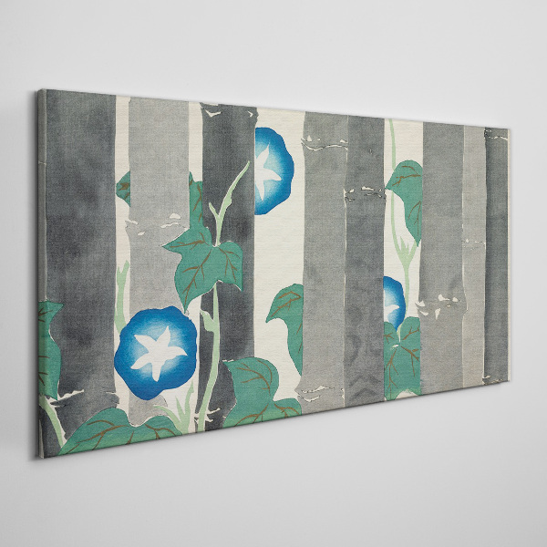 Morning in the forest with blue flowers Canvas wall art