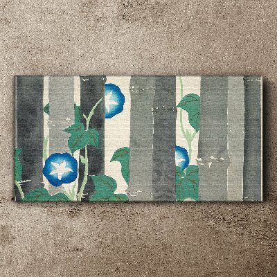 Morning in the forest with blue flowers Canvas wall art