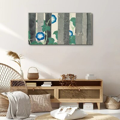 Morning in the forest with blue flowers Canvas wall art