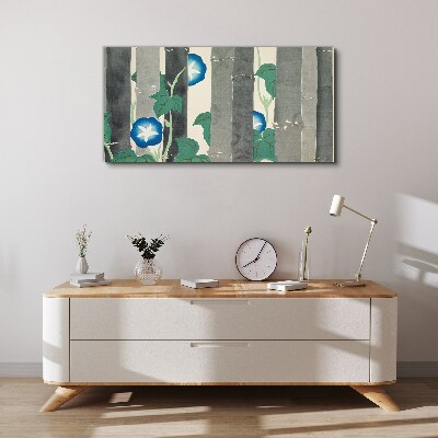 Morning in the forest with blue flowers Canvas wall art