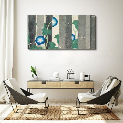 Morning in the forest with blue flowers Canvas wall art
