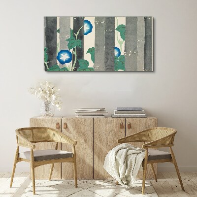 Morning in the forest with blue flowers Canvas wall art