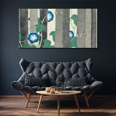Morning in the forest with blue flowers Canvas wall art