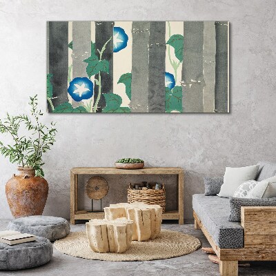 Morning in the forest with blue flowers Canvas wall art