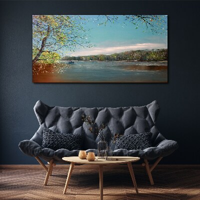 Boat water tree river Canvas print