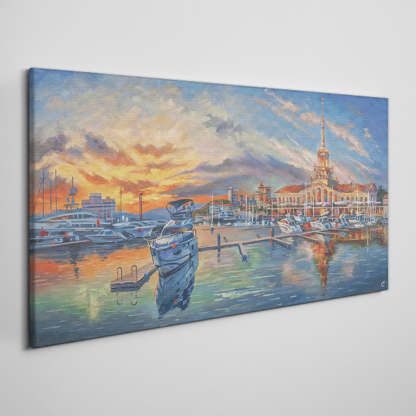 Sunset over the port Canvas wall art