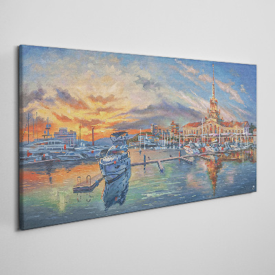 Sunset over the port Canvas wall art