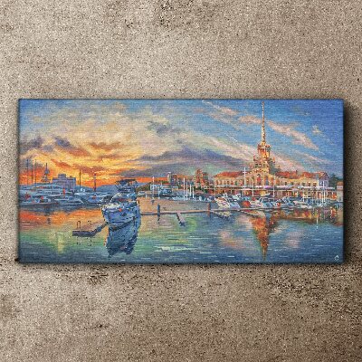 Sunset over the port Canvas wall art
