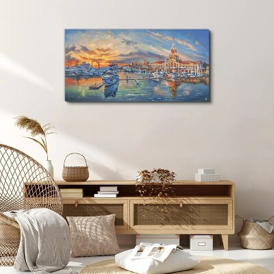 Sunset over the port Canvas wall art