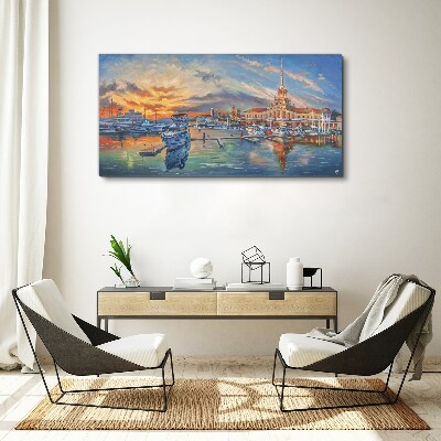 Sunset over the port Canvas wall art
