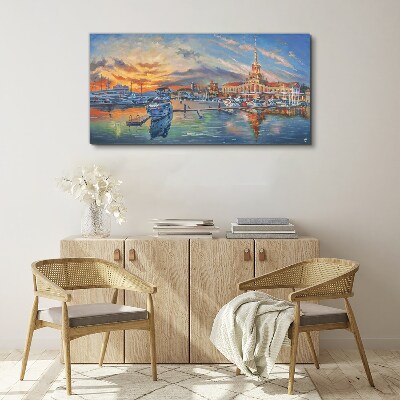 Sunset over the port Canvas wall art