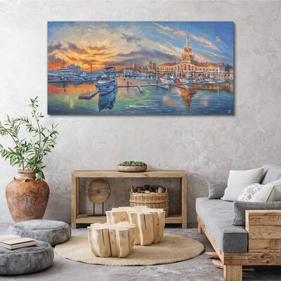 Sunset over the port Canvas wall art