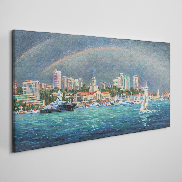 Sea panorama with a rainbow Print on canvas