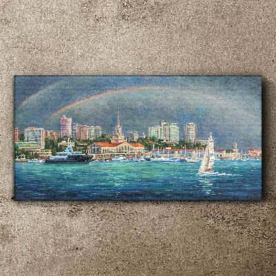 Sea panorama with a rainbow Print on canvas