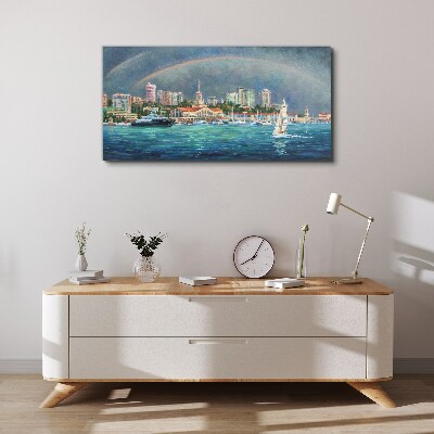 Sea panorama with a rainbow Print on canvas