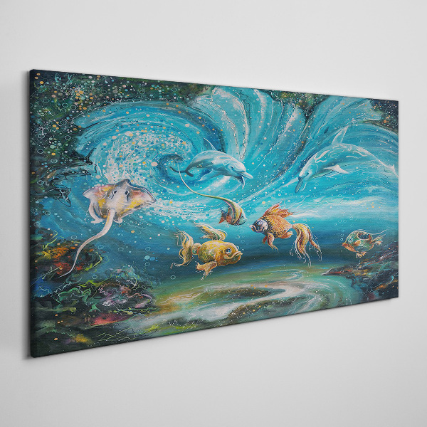 Underwater dance of dolphins and fish Canvas wall art