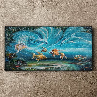 Underwater dance of dolphins and fish Canvas wall art