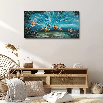 Underwater dance of dolphins and fish Canvas wall art