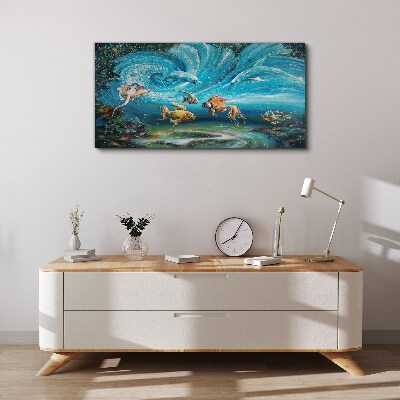 Underwater dance of dolphins and fish Canvas wall art