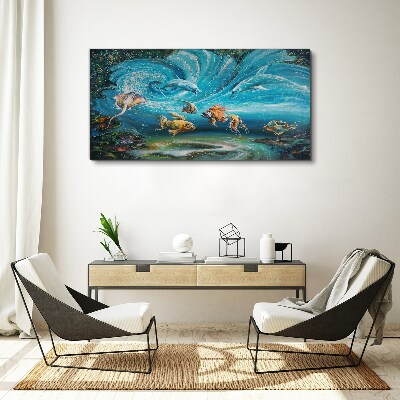 Underwater dance of dolphins and fish Canvas wall art