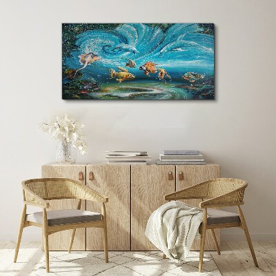 Underwater dance of dolphins and fish Canvas wall art