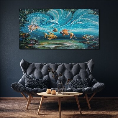 Underwater dance of dolphins and fish Canvas wall art