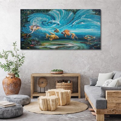 Underwater dance of dolphins and fish Canvas wall art