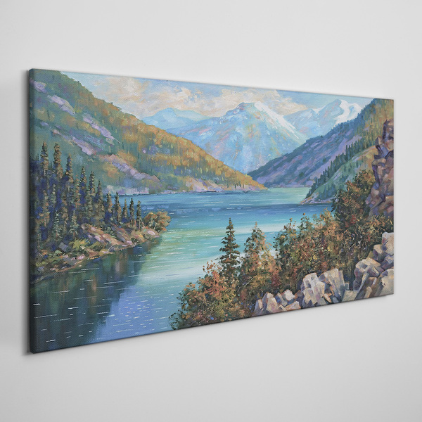 Mountain landscape by the lake Canvas wall art